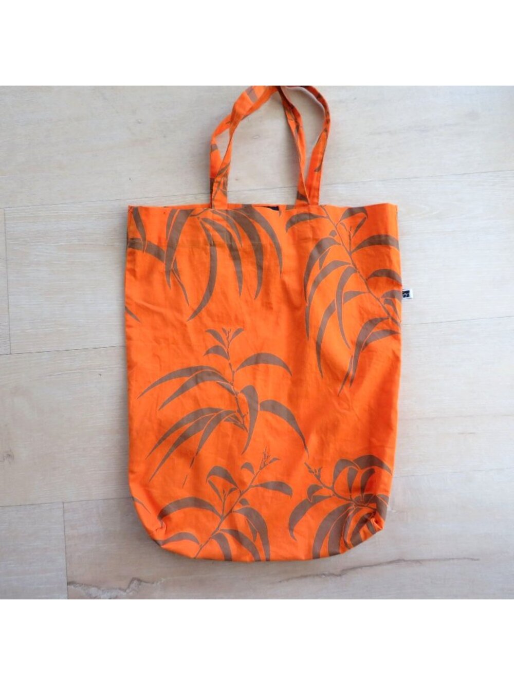 Vintage Sig Zane Designs Hilo Hawaii Orange Brown Koa Print Cotton Tote Bag